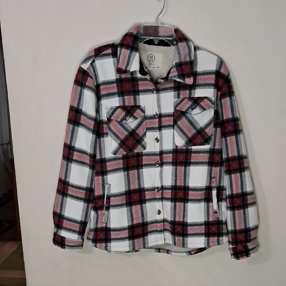 Sage Women's Size Medium Plaid Utility Jacket - Red, Black, White